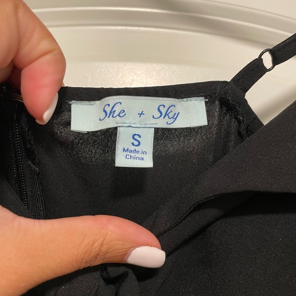 she + sky size S black pleated jumpsuit with tie-front - Picture 5 of 6